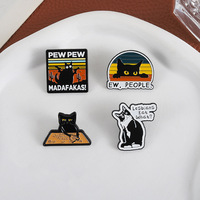 Meow Crazy Phrase Broche Badge Drôle Chat Noir Forme Métal Pin Noir Gravé Vêtements Sac À Dos Accessoires