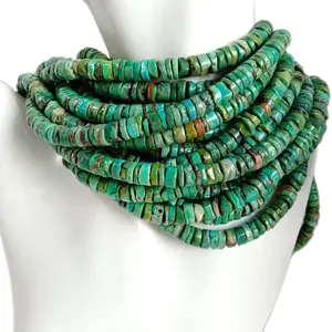 Perle sciolte di pietre preziose a forma di tubo Heishi turchese naturale verde per la creazione di gioielli Fashion Design