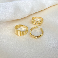 Bague rétro française en acier inoxydable, anneau à facettes, larges faces, coquille de tulipe romantique, lettre, diamant complet, blé, plaqué or 18 carats