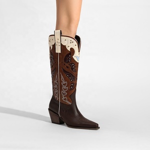 <span class=keywords><strong>Botas</strong></span> Vaqueras Negras para <span class=keywords><strong>Mujer</strong></span>, <span class=keywords><strong>Botas</strong></span> de Vaquera con Punta en Pico, <span class=keywords><strong>Botas</strong></span> de Rodeo Occidentales hasta la Rodilla con Tacón Grueso de 6 cm - Product Image 2