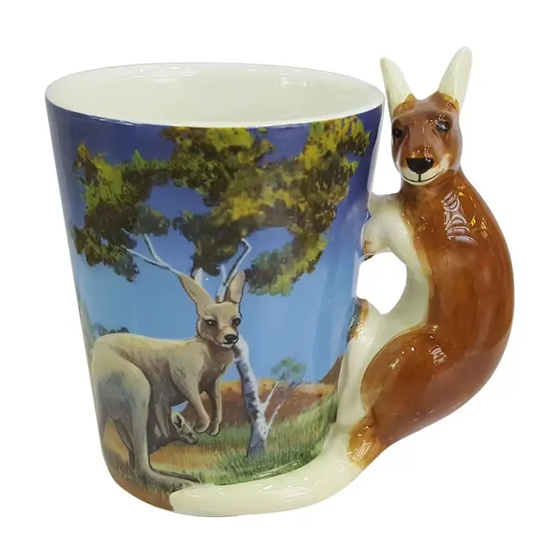 Custom logo factory direct hand painted kangaroo handle ceramic coffee tea milk cup for Christmas gift