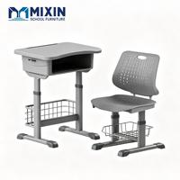 Prix d'usine – Mobilier de classe gris réglable – Bureau et chaise ergonomiques pour étudiants avec panier de rangement pour collèges et lycées