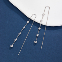 Boucles d'oreilles en argent sterling S925 avec zircon, minimalistes, plaquées rhodium, à pampilles, accessoires élégants, uniques et polyvalents, parfaits