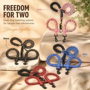 <strong>MEISE</strong> Double Dog Leash Coupler for Small Dogs with Reflective Nylon Fabric Bungee Lead Tangle-Free Lace Decorated Print Pattern - Product Image 4