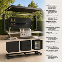 Unit Dapur Luar Ruangan dengan Kanopi Berlampu LED, Grill Terintegrasi, Wastafel, dan Kabinet Pendingin Minuman untuk Taman