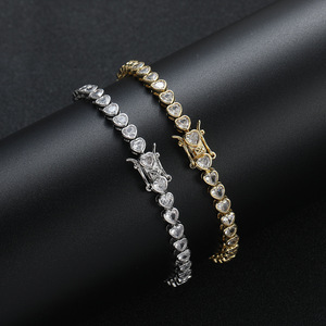 Cadena de tenis para mujer, pulsera de tenis para pareja con forma de corazón de 4*4mm, cadena de una sola fila estilo Hip Hop, collar de moda Tanjing Lijing para mujer - Product Image 1