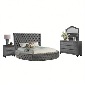 Set Camera da Letto Hazel Queen 5 Pezzi, Imbottito e Trapuntato, Misura Queen, Tessuto Grigio, Design Contemporaneo - Product Image 1