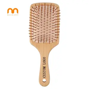 Escova de bambu natural para uso doméstico, escova de cabelo ecológica e desembaraçadora, ferramenta ideal para massagear o couro cabeludo para uso diário