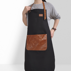 <span class=keywords><strong>Delantal</strong></span> de lona para barbacoa al aire libre con bolsillos de <span class=keywords><strong>cuero</strong></span> genuino y diseño de cuello Halter - Product Image 2