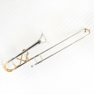 Trombón Profesional <span class=keywords><strong>de</strong></span> Primera Calidad, Cuerpo <span class=keywords><strong>de</strong></span> Latón Dorado, Bb/F, Trombón Tenor Plateado con Bisagra - Product Image 1