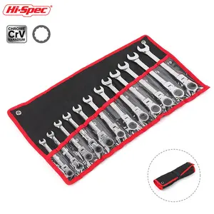 12pc Metric Ratcheting Combination Flexhead Ring Box Ended and Open Ended Spanner Wrenches Set in a Roll Up Bag. Sizes 8 to 19m