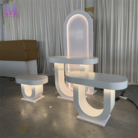 Support de toile de fond de mariage moderne en acrylique PVC blanc MILE avec socle pour table à gâteaux et desserts, idéal pour événements et décorations de fête