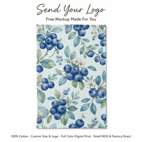 Serviette de cuisine en coton 100% avec impression numérique personnalisée, motif myrtille, en stock, expédition gratuite, échantillon disponible, serviette de cuisine de haute qualité