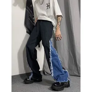 AeeDenim fashion 2024 men's custom plus size long flared jeans heren patchwork denim stretch men jean pants oversize homme