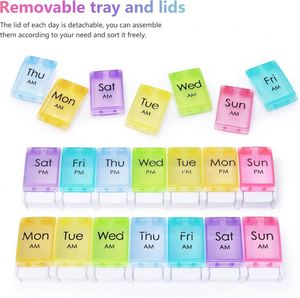 MOLN <span class=keywords><strong>HYMY</strong></span> Organizador de Pastillas Grande, 2 Tomas Diarias (AM/PM), Caja de Pastillas con 7 Días y 14 Compartimentos, Dispensador de Medicamentos con Botón de Fácil Presión - Product Image 5