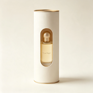 Customizable White Paper Tube Packaging with Gold <b>Foil</b> Trim and Clear <b>Window</b> for Cosmetic Perfume Bottle Display - Product Image 5