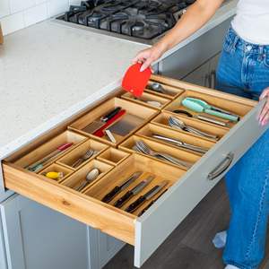 Boîte de rangement en bambou rectangulaire à 14 compartiments et porte-couverts - Écologique et facile à nettoyer pour cuisine/salle de bain/bureau - Product Image 5