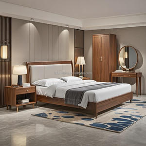 Juego de dormitorio moderno de madera maciza para hotel, cama tamaño king con armario y tocador, diseño contemporáneo para habitación de huéspedes - Product Image 1