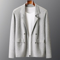 Ensemble deux pièces pour homme en cachemire tricoté avec logo personnalisé OEM : cardigan, veste en laine, blazer et pantalon droit