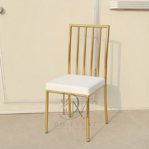 Gold Vertical Slat Back Stainless Steel Event Chair with <b>White</b> <b>Cushion</b> for Wedding and Hotel Banquets Wholesale Seating - Product Image 2