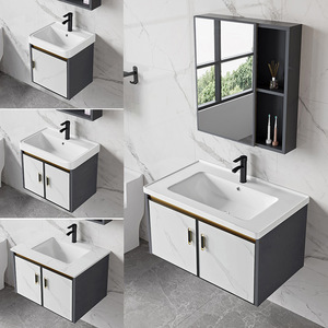 Mueble de Baño de Lujo de Aluminio Espacial Resistente al Agua con Lavabo de Cerámica Integrado para Hotel, Apartamento Pequeño, Balcón - Product Image 5