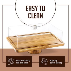 Solid Wood <strong>Cake</strong> <strong>Stand</strong> Rectangular Acacia Wood with Acrylic Top Cover Multi-functional Home Decor Wooden <strong>Cake</strong> <strong>Stand</strong> - Product Image 5