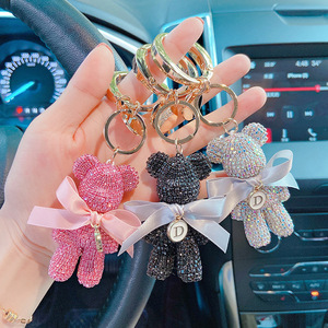Luxury Crystal Key Chain with Cute Bear Design Fashion Bling Full Rhinestone Car Bag Decoration