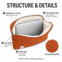 Housse matelassée pour ordinateur portable en tissu de coton matelassé losanges avec double fermeture éclair pour ordinateur portable de 13, 14, 15,6 et 16 pouces
