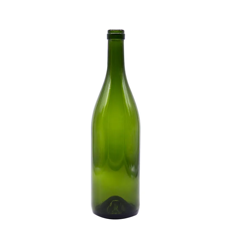 การผลิตขวดแก้วไวน์เขียวโบราณขายส่ง ขวดไวน์เบอร์กันดีพร้อมพื้นผิวปั๊มร้อน