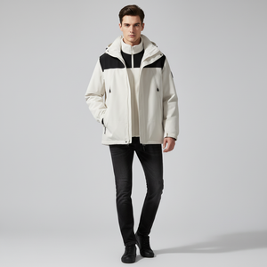 سترة رجالية مقاومة للرياح والماء مع غطاء للرأس مناسبة للمشي لمسافات طويلة |   معطف خريفي للتخييم في الهواء الطلق مع سحاب أمامي وتفاصيل شعار - Product Image 2