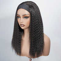 Perruque bandeau synthétique noire naturelle 1B, texture Kinky Straight, prête à l'emploi, sans colle, pour usage quotidien