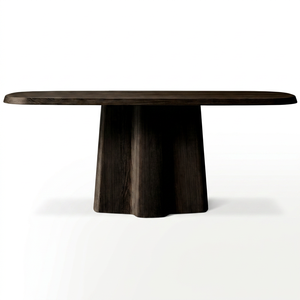 Table à manger ovale pliable moderne en bois, design rustique, base stable, mobilier de maison, 6 places, utilisation hôtelière - Product Image 1
