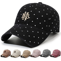 Cappello da sole vintage in cotone lavato per uomo e donna, berretto da baseball ricamato a pois, cappellino a becco d'anatra alla moda, personalizzabile