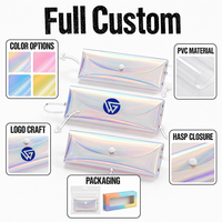 Étui à crayons transparent en PVC holographique laser arc-en-ciel avec fermeture à bouton-pression, pour l'école, le bureau, la papeterie, logo personnalisé OEM