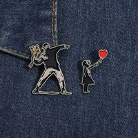 Pin Kerah Enamel Bentuk Gadis dengan Bunga Balon, Bros untuk Tas Ransel dan Pakaian, Aksesoris Perhiasan, Seni Lucu, Badge Kerah yang Menawan, Grosir