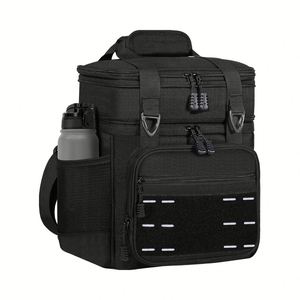 Grande sacoche isotherme tactique noire tendance avec lettres, pour hommes et adultes, idéale pour le travail et les activités de plein air, en polyester - Product Image 1