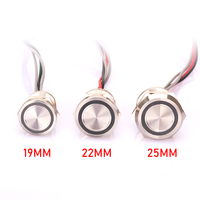 Interrupteur piézoélectrique éclairé par LED rouge 12V, étanche IP68, en métal, 19 mm 22 mm