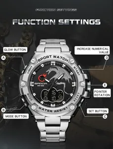 Reloj SANDA 3185 de nuevo diseño para hombre, cronógrafo deportivo para exteriores resistente al agua y a los golpes con modo de alarma, correa de acero inoxidable - Product Image 2