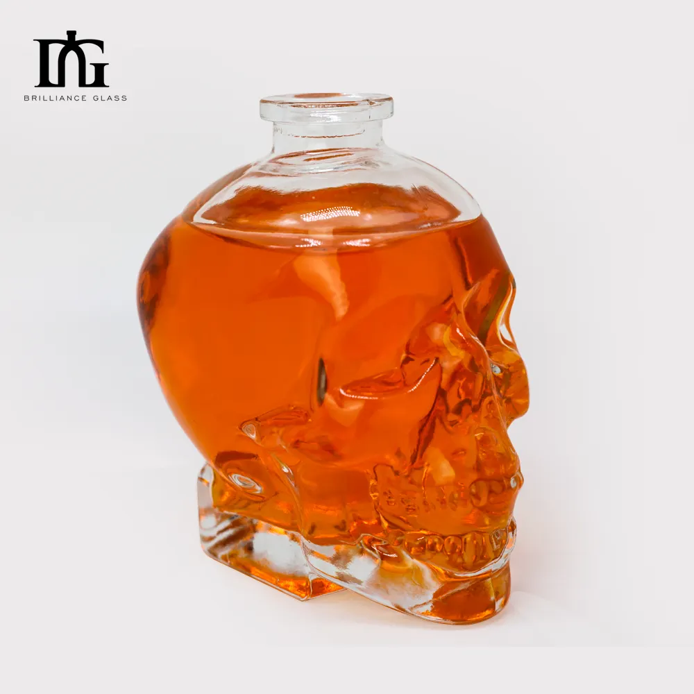 500ml 750 ml fait à la main Super Flint liège haut avec crâne en forme de bouteille en verre champagne vodka liqueur vin whisky bouteille en verre