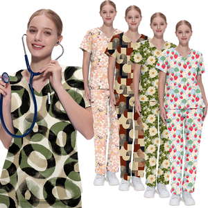 Mode personnalisée en gros imprimé médecin uniforme médical clinique Noël gommage médical uniforme gommage imprimé floral infirmière haut - Product Image 3