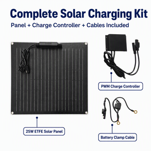 Kit de charge solaire complet Mono 25W avec PCB ETFE et contrôleur PWM, entièrement noir, 18V, câble personnalisé pour <span class=keywords><strong>batterie</strong></span> de voiture - Product Image 1