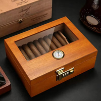 Humidor à cigares vintage de luxe en bois de cèdre grande capacité avec serrure à code, fenêtre en verre et jauge de mesure pour utilisation sur bureau