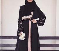 Yibaoli fabricant bien fait coupe ample dentelle décoration avec ceinture longue Kimono noir Abaya Robe Kimono