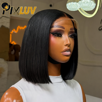 Perruques de cheveux humains vietnamiens doublement étirés 15A, lisses, coupe courte bob, avec dentelle frontale 4*4 SDD, sans colle, avec fermeture frontale en dentelle HD pour femmes
