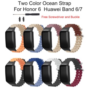 Bracelet de montre en Silicone océan deux couleurs pour <span class=keywords><strong>Honor</strong></span> <span class=keywords><strong>Band</strong></span> 4 <span class=keywords><strong>5</strong></span> 6 7 Huawei <span class=keywords><strong>Band</strong></span> 6 6pro 6Nfc 7 Bracelet de montre de sport Bracelet de montre de remplacement - Product Image 2