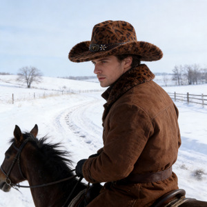 Sombrero de vaquero con estampado de leopardo ZhenXi M56-58cm, sombrero cálido con ala levantada para hombres y mujeres - Product Image 4