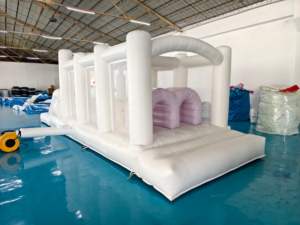 Wahana Lompat Tiup untuk Anak-Anak, Kastil Lompat Komersial, Rumah Loncat Putih Anak-Anak dengan Seluncuran, Kastil Loncat Luar Ruangan - Product Image 4