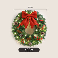 Guirlandes et Couronnes de Noël 40cm 50cm 60cm avec Pommes de Pin, Nœud et Lumières LED, Décoration de Noël
