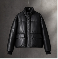 Neue Herbst-Winter-Daunenjacke mit hohem Stehkragen aus Leder, Kurze Oversize-Daunenjacke für Damen, Schlank Geschnittene Steppjacke für Freizeitkleidung