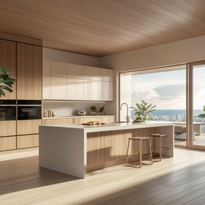 Op Maat Gemaakte Witte Eiken Fineer Keukenkast Moderne Stijl Modulaire Moderne Massief Houten Keukenopbergkasten - Product Image 5